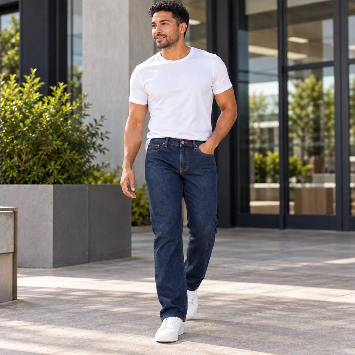 Men's Straight-Leg Denim Jeans – Dark Indigo - Image 4